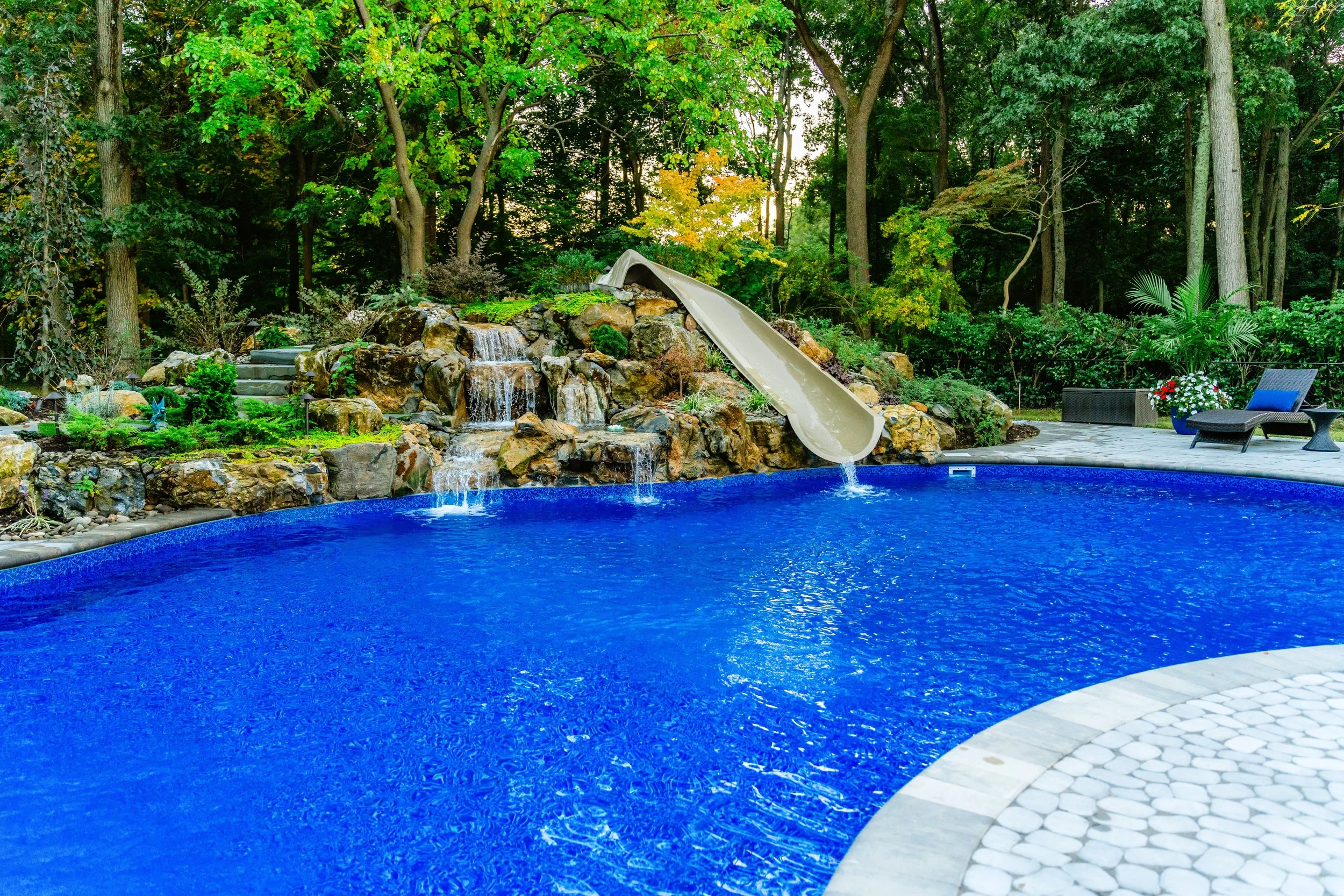 Luxury Freeform Vinyl Pool with Waterfall in Dix Hills, Long